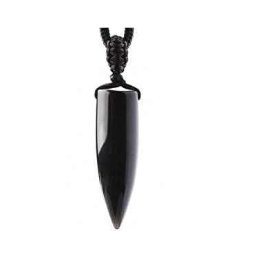 Imagem de Pingente de bala obsidiana natural dominante colar preto Reiki, pedra de cristal de chacra, pingente de pedra de cristal para homens e mulheres SX055, XX-S