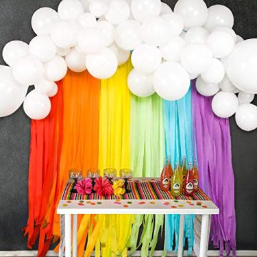 Imagem de JOYYPOP Decorações de festa arco-íris com guirlanda de balões brancos e serpentinas de papel de crepe arco-íris para chá de bebê arco-íris festa de aniversário