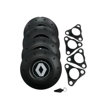 Imagem de Jogo de Calotas de Centro Miollo para Renault Kwid Aro 14 2015/2021 com roda em Detalhe Bolinha Estilo Amarok Preto