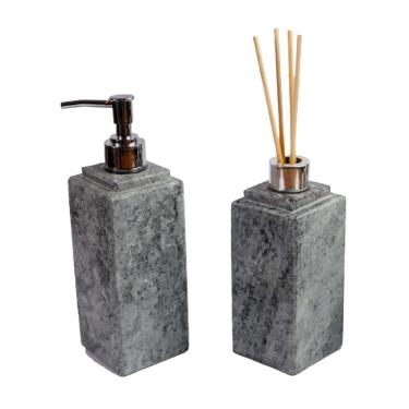 Imagem de Kit Banheiro Bancada Lavabo Luxo em Pedra Sabão N03 Prata