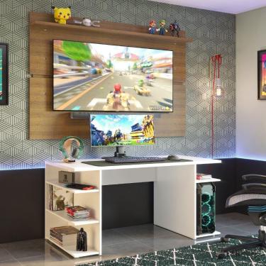 Imagem de Mesa para Computador Gamer e Painel TV Madesa - Branco/Rustic