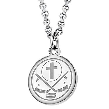Imagem de Colar de atletas com citação inspiradora da Bíblia – Escolha sua citação, colar de cruz de prata para meninos e meninas que amam esportes – Faz um presente único e inspirador para todos os jovens atletas. Disponíveis de beisebol, basquete, futebol, hóquei e futebol., Metal