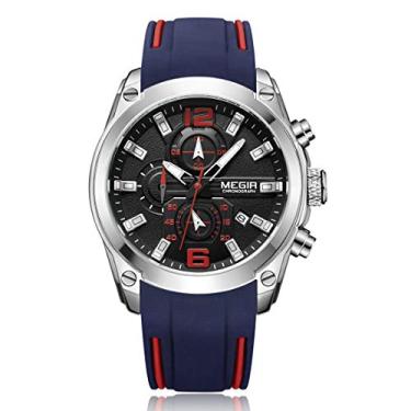 Imagem de MEGIR Relógio esportivo masculino à prova d'água com cronógrafo militar, quartzo, pulseira de silicone confortável, 2063blue, Relógios de pulso masculinos