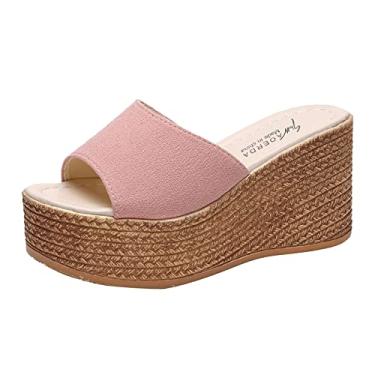 Imagem de Sandálias de ajuste chinelos Peep Classic Ladies para mulheres sapatos de dedo do pé cunhas causal quente felpuda meias femininas, rosa, 9