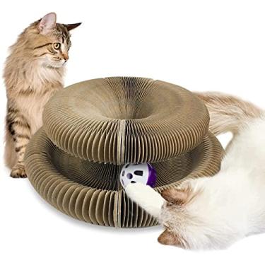 Imagem de Arranhador para gatos órgão mágico vem com uma bola de sino de brinquedo, placa de arranhar de garra de moagem de gato, raspador de gato dobrável conveniente durável reciclável