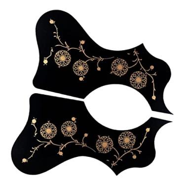 Imagem de SDENSHI 2 peças de placa de proteção contra arranhões para guitarra acústica perfeita substituição, autoadesivo em forma de flor, mão direita e esquerda - preto