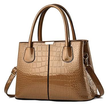Imagem de Bolsa grande de couro para mulheres alça superior bolsa transversal padrão crocodilo bolsa de ombro bolsas tote, Dourado