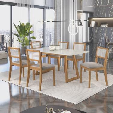 Imagem de Conjunto Sala de Jantar Mesa com Vidro e 6 Cadeiras Madeira Maciça Tauari Ônix Tradição Móveis