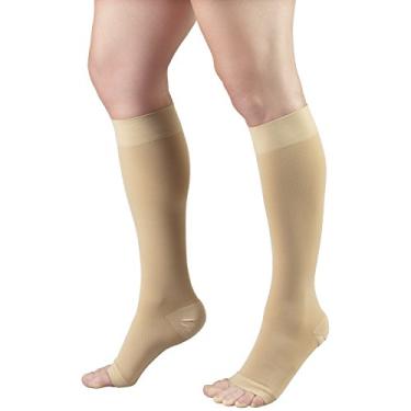 Imagem de Meias de compressão Truform 0865s, abaixo do joelho, bico aberto, 20-30 mmHg, comprimento curto, Beige (Open Toe), Medium (20-30 mmHg)