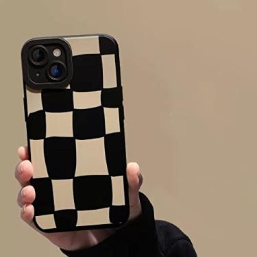 Imagem de Capa para iPhone 14 pro, Silicone [proteção da câmera] Capa de telefone atualizada com forro de microfibra anti-riscos macio, 6,1 polegadas, xadrez preto e branco