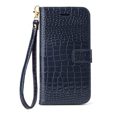 Imagem de YINGDAFENG Capa flip para iPhone 14/14 Pro/14 Plus/14 Pro Max, capa carteira de couro de crocodilo com porta-cartões e função de suporte alça de pulso capa interna de TPU magnético, azul 2,14pro max 6,7 polegadas