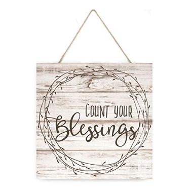 Imagem de MRC Wood Products Placa de tábua de madeira Count Your Blessings 19 x 19 cm