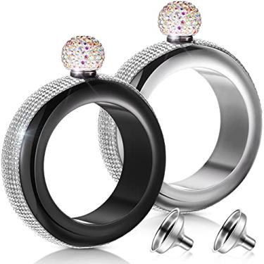 Imagem de 2 peças de pulseira de aço inoxidável 304 frasco de aço inoxidável com diamante feito à mão frasco de cristal escondido garrafa de licor e 2 peças funil para mulheres meninas festa de aniversário clube bar suprimentos