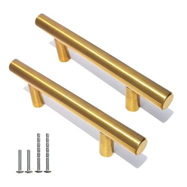 Imagem de Puxadores Dourado Escovado Do Armário De Cozinha Puxadores Do Armário Dourado Puxadores Da Gaveta De Aço Inoxidável (12, 7.6 cm Hole to Hole)