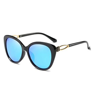 Imagem de Óculos de sol polarizados olho de gato filme colorido anti uv óculos de sol flores mulheres designer peixe, C03 preto azul, embalagem B