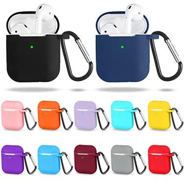 Imagem de Weewooday 12 capas protetoras de silicone para fones de ouvido, capa de silicone com chaveiro acessórios para Airpods, cores sortidas