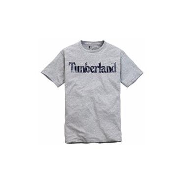 Imagem de Timberland Camiseta masculina com logotipo desbotado linear, Cinza, Medium