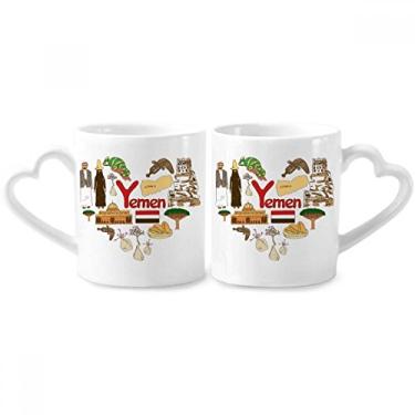 Imagem de Yemen Love Heart Landscap Bandeira nacional casal conjunto de canecas de porcelana copo amante coração alça
