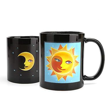 Imagem de FEDBNET Copo de caneca de café sol e lua mágico, canecas de café de cerâmica sensíveis que mudam de calor caneca de cerâmica criativa de mudança de cor do sol e da lua