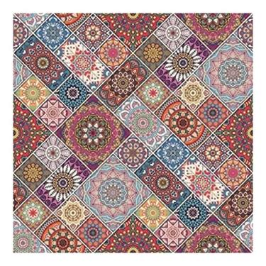 Imagem de Tapetes de área de designer, costura de estilo étnico boêmio colorido flores europeias quadrado sala de estar quarto tapete de mesa (cor: F, tamanho: 150x150cm)