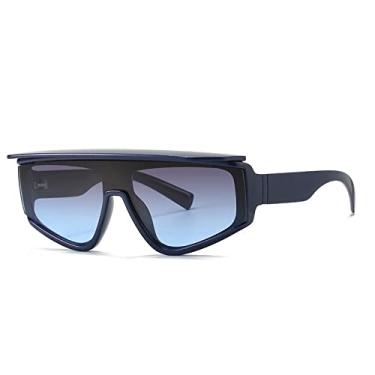 Imagem de Único feixe defletor de uma peça preto branco sungasses para mulheres moda guarda-sol gradiente óculos de sol masculino tons frios, cinza azul, tamanho único