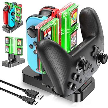 Imagem de Carregador Para Nintendo Switch Oled 4Leader - Case Nintendo Carregador Para Controle Joycon E Controle Profissional Pro Controller Com 8 Compartimento Para Jogos Acessórios Nintendo Switch Lite