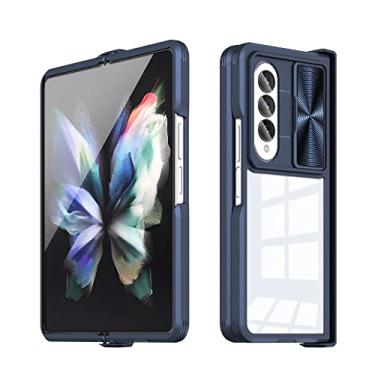 Imagem de Estojo de proteção para câmera deslizante antiderrapante para Samsung Galaxy Z Fold 4 5G Fold4 Zfold4 Antiderrapante Saco de telefone acrílico transparente, azul marinho, outro