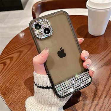 Imagem de Glitter Diamond Crystal Stand Clear Soft Case capas para iPhone 14 13 12 Pro Max 11 XS XR 7 8, Preto, Para iPhone XR