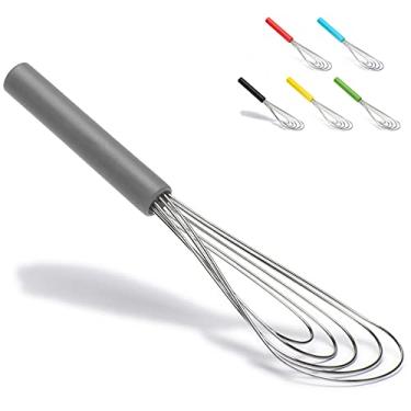 Imagem de Batedor plano de silicone antiderrapante 25,4 cm – batedor de 5 fios com 10 cabeças para cozinhar na cozinha da Jell-Cell (cinza)