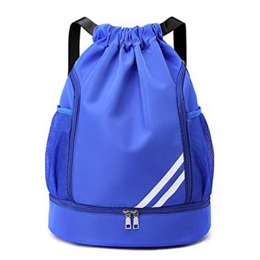 Imagem de Mochila Corda | Saco de esportes resistente à água,Saco de ginástica com compartimento para sapatos e bolsos laterais de malha para basquete, roupas esportivas, equipamentos de natação Sritob Azul