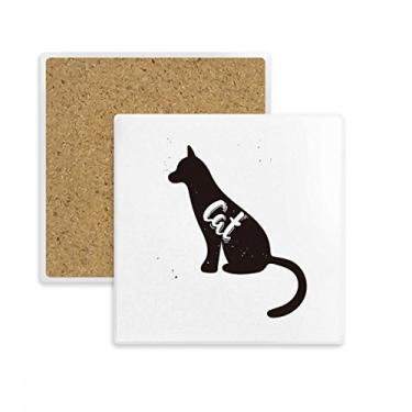 Imagem de Porta-copos quadrado de animal preto e branco para gatos com pedra isolante