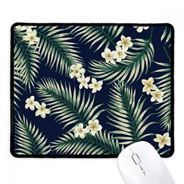 Imagem de Mouse pad branco tropical para desenho de plantas com bordas costuradas Tapete de borracha para jogos