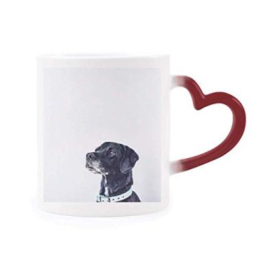 Imagem de Caneca de grés com foto de animal de estimação branca sensível ao calor que muda de cor vermelha