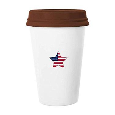 Imagem de Caneca de cerâmica com a bandeira do pentagrama americano com estrela para copo de café