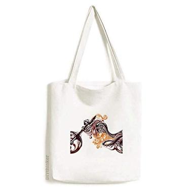 Imagem de Bolsa de lona colorida com contorno de flor de motocicleta bolsa de compras casual bolsa de mão