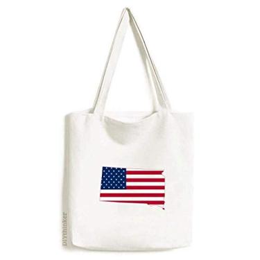 Imagem de Dakota do Sul EUA Mapa Estrelas Listras Bandeira Forma Sacola de Lona Bolsa de Compras Casual Bolsa
