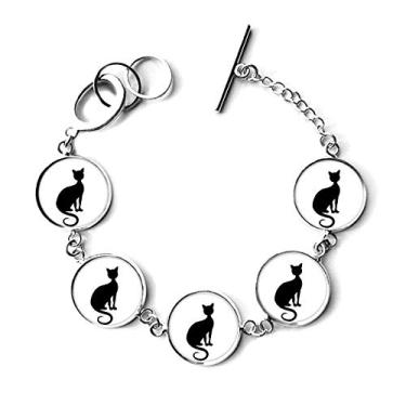 Imagem de DIYthinker Bracelete de gato preto elegante com silhueta de animal e corrente com pingente