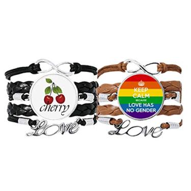 Imagem de DIYthinker Arco-íris Gay LGBT Art Deco Presente Pulseira Fashion Pulseira de Mão Corda de Couro Cereja Love Conjunto Duplo