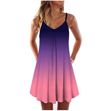 Imagem de Minivestido feminino, vestido sem mangas com estampa tie dye-dye, decote em V, evasê, vestido de praia, plus size P-2GG, rosa, XXG