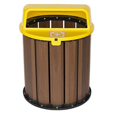 Imagem de Lixeira para coleta seletiva em madeira plástica 50 cm 67L tampa amarela - In Brasil