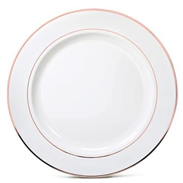 Imagem de "Ocasiões" Pacote de carregadores de 40 peças, festa de casamento, 30 cm, pratos de carregador de plástico descartáveis/carregadores (aro branco e ouro rosa)