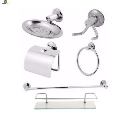 Imagem de Kit Stander Para Banheiro Com Porta Shampoo Vidro Reto 6mm - Kitbras