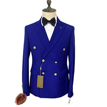 Imagem de Ternos masculinos, jaqueta casual slim fit de 2 peças, blazer de casamento sólido trespassado, azul rolo, G (50/34)