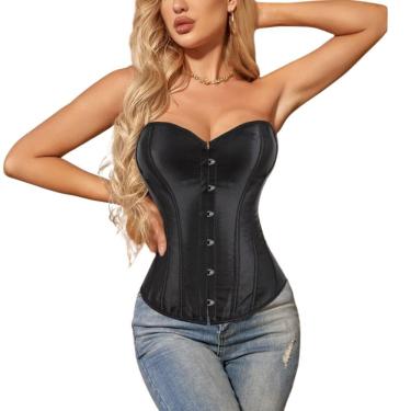 Imagem de Corset Corselet Espartilho Modelador Acetinado Linha Casual Tam 36 a 56 Preto M121