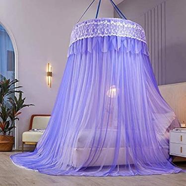 Imagem de Princess Dome Mosquito Net Dupla Camada Dossel Cama Dupla, Tenda Pendurada De Renda Para Camas De Solteiro A King Size Ideal Para Quarto Decorativo-,Roxo,Pleasant63