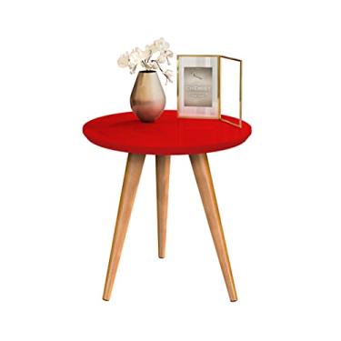 Imagem de Mesa Lateral Classic Pé Palito Madeira Mesa MDF Redonda (Vermelho)