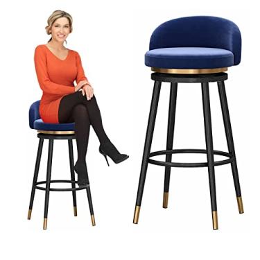Imagem de Cadeiras de jantar cadeiras de sala de jantar banqueta de bar giratória de 360 graus, banqueta de altura de balcão cadeira de bar estofada sem braços de veludo para cozinha ilha sala de jantar pátio (altura do assento: 65 cm) Tudo está bem