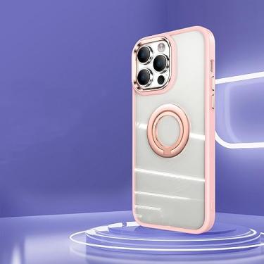 Imagem de Estojo com suporte de anel de revestimento de 360° para iPhone 14 Pro Max 13 12 Pro 11 14 Suporte à prova de choque Acrílico Híbrido Capa transparente para telefone, rosa, para iPhone 12