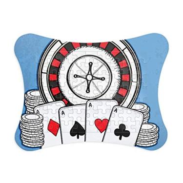 Imagem de Moldura de quebra-cabeça com ilustração de toca-discos e fichas de pôquer, enfeite de quebra-cabeça
