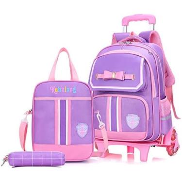 Imagem de Mochilas Escolares Para Meninos E Meninas - Mochila Infantil Com 6 Rodas À Prova D'água Para Crianças Primárias, Removível Para Viagens Ao Ar Livre, Bagagem De Nylon Para Crianças,Roxo,sem Flash,b